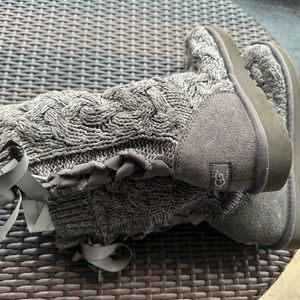 Grey sweater boot with ribbon tie by UGGS size10.
